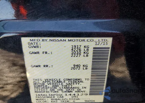 2016 Nissan Altima 2.5 z USA, uszkodzony, nr VIN 1N4AL3AP1GC144129